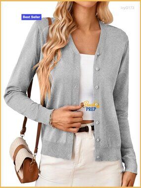 Long Sleeve V-Neck Cardigan Sweater Knit Button Down Classic